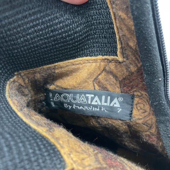 Aquatalia Black Suede Mid-Calf Boots Front Zipper Closure & Block Heel Size 7 - Picture 3 of 9